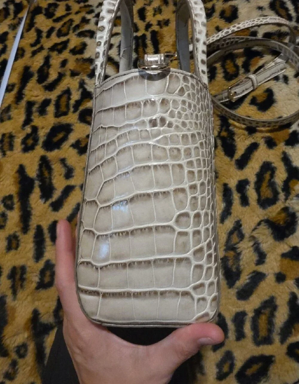 Brahmin Cream Croc-Embossed Satchel with Removable Strap